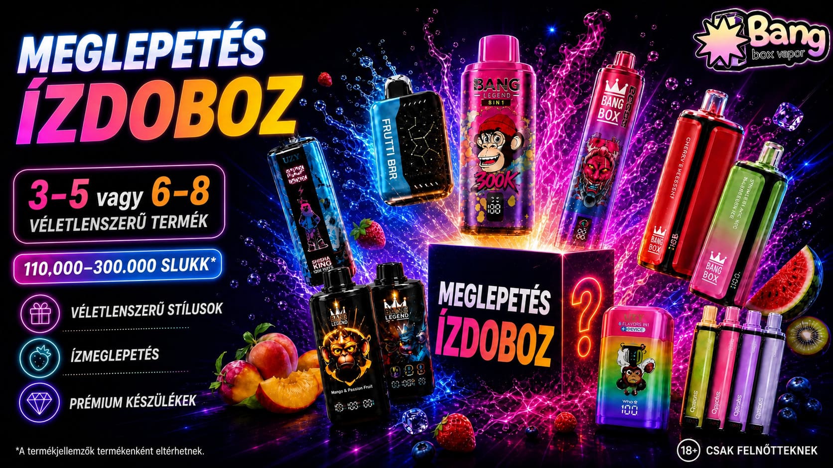 Bangbox-Vapor meglepetésdoboz véletlenszerű termékekkel