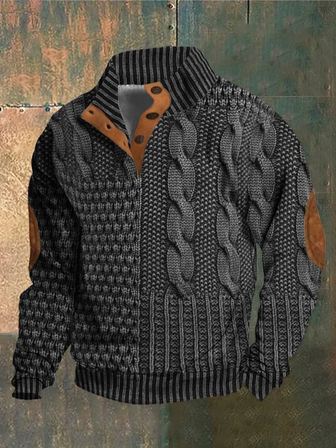 Camisa masculina casual retrô de caxemira com gola alta e botões