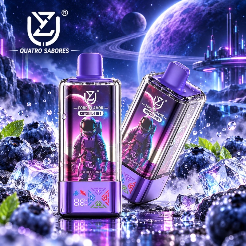Vape descartável UZY Crystal 4 em 1 100 000 puffs com sabores Peach Mango Pineapple e sistema Quatro Sabores