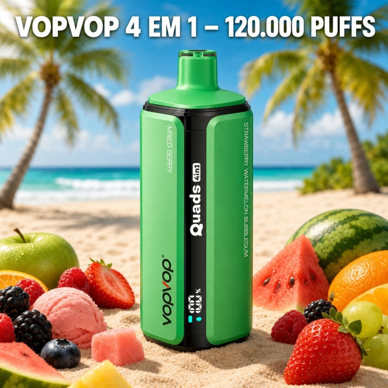 VopVop 4 EM 1 120000 Puffs Vape Descartável, Frutas e Verde