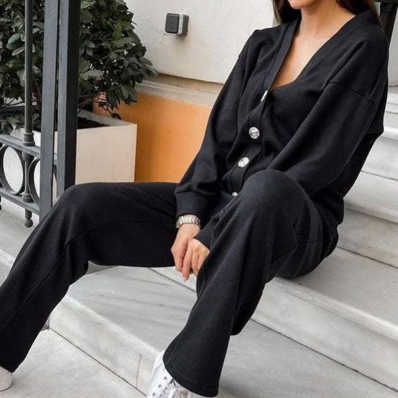 49% de desconto💥 Conjunto de casaco e calças de malha de duas peças para mulher com novo estilo outono