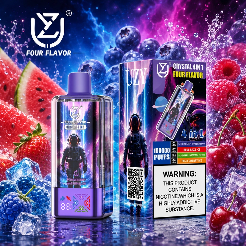 UZY 100K 4 az 1-ben eldobható vape – eper-görögdinnye, kék málna jég, áfonya-cseresznye és pezsgő cseresznye jég ízkészlet