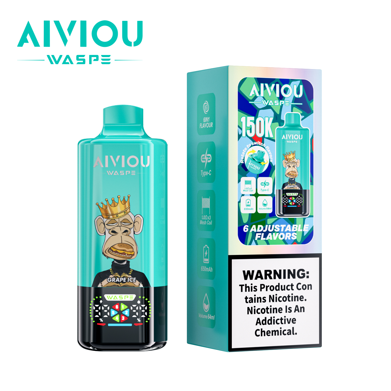 WASPE Vape– 6 smaków w jednym, łatwe przełączanie(150 000 zaciągnięć)