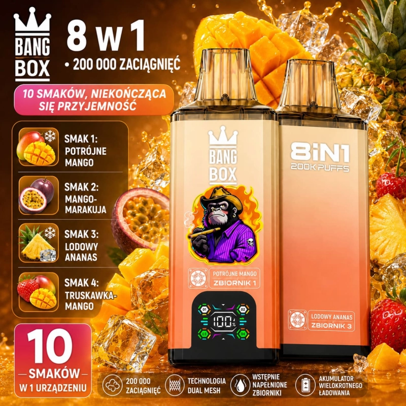 Bang Box 200K 8 w 1 – lód jagodowy, arbuz, malina, cytryna i limonka – jednorazowy vape 200 000 zaciągnięć