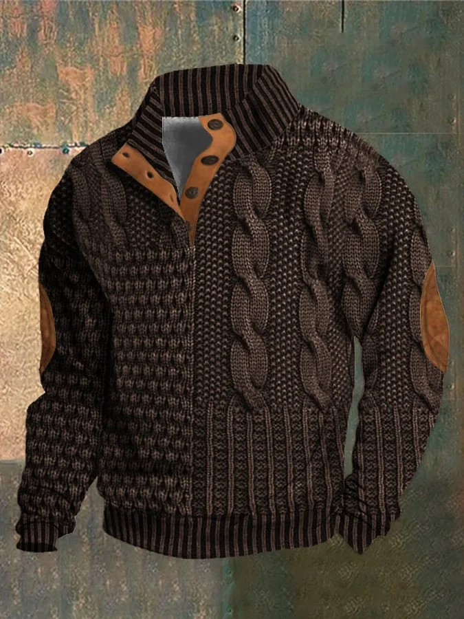 Camisa masculina casual retrô de caxemira com gola alta e botões