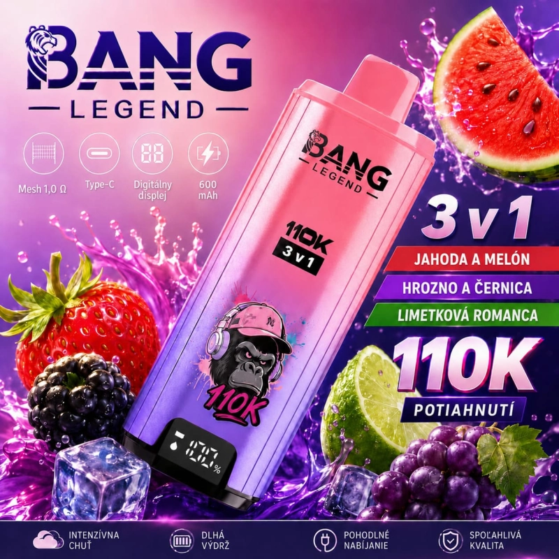 Bang Legend 110K Vape Marakuja melón hrozno černica limetka príchuť
