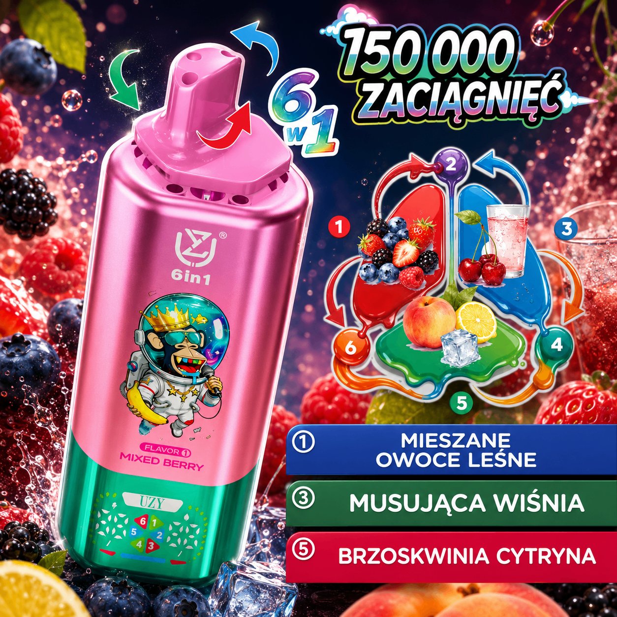 UZY 150K 6in1 smak truskawka kiwi borówka kokos owoce leśne