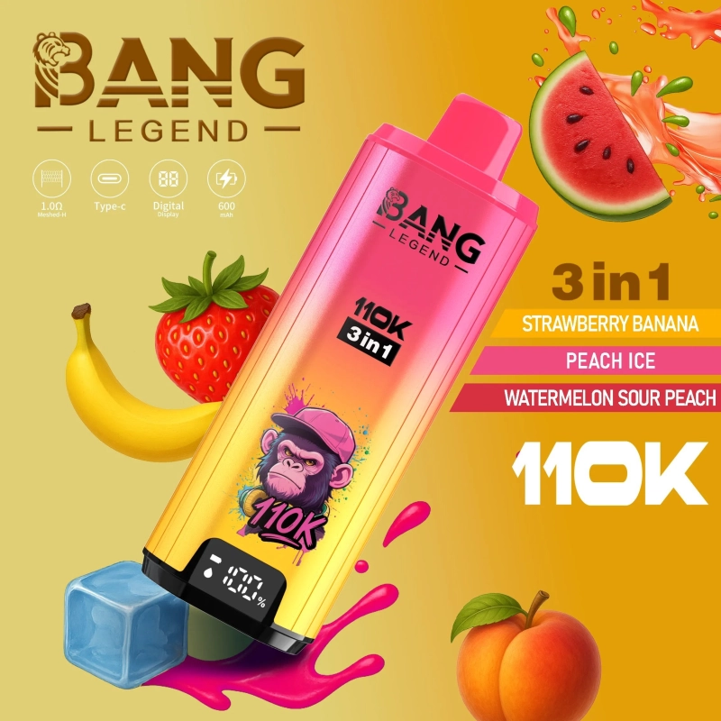 Bang Legend 110K Disposable Vape, Strawberry Banana Peach Ice Watermelon Sour Peach