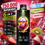 Vape 150K Mistura Fresca de Morango com morango gelado, morango e kiwi e morango e lichia, sabor doce e refrescante
