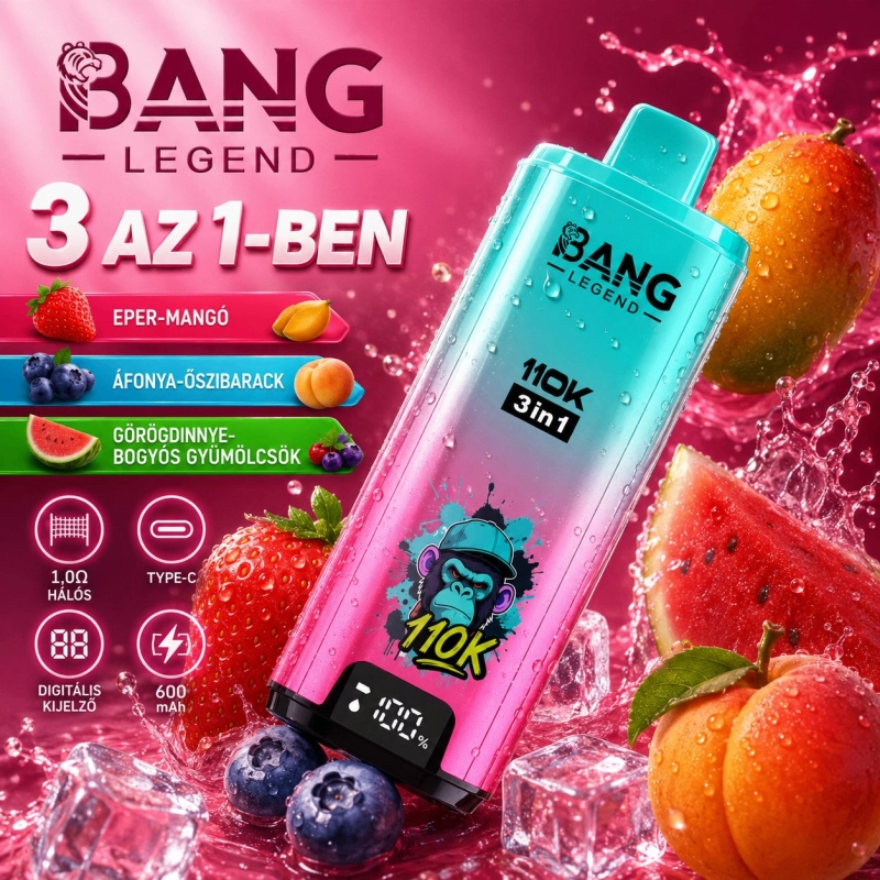 Bang Legend 3 az 1-ben 110000 slukk eldobható vape, vegyes gyümölcsök