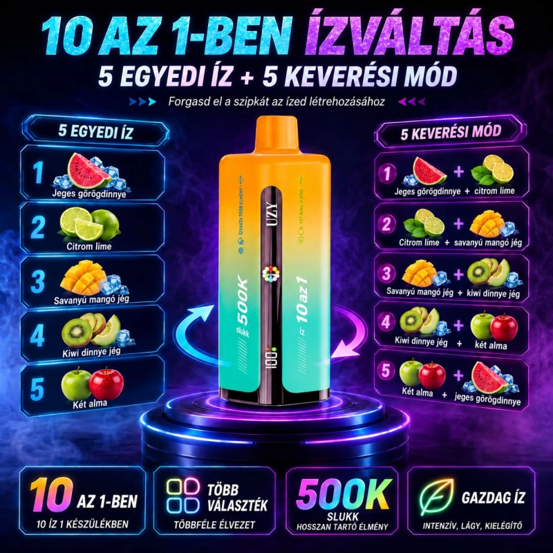 UZY 500K 10 az 1-ben vape készülék friss gyümölcsös és hűsítő aromákkal