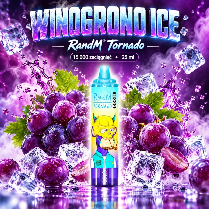 RandM Tornado 15000 o smaku Winogrono Ice – 25 ml, USB-C