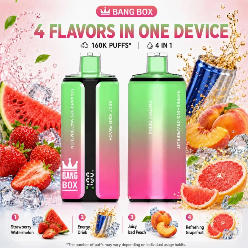 Bang Box 160K flavor set 05 with Strawberry Watermelon, Red Bull, Iced Peach and Fresh Grapefruit