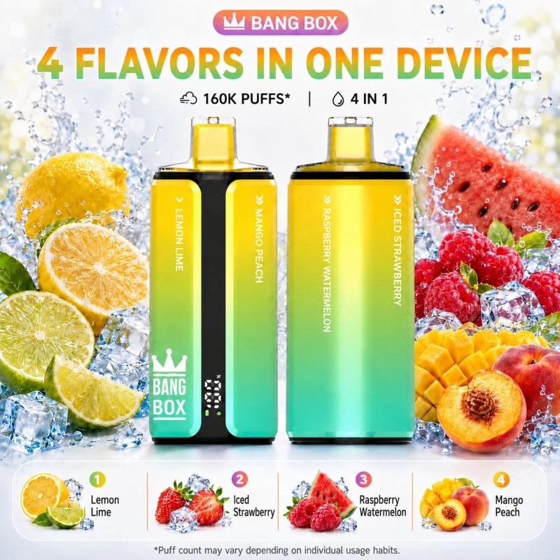 Bang Box 160K flavor set 06 with Lemon Lime, Iced Strawberry, Raspberry Watermelon and Mango Peach