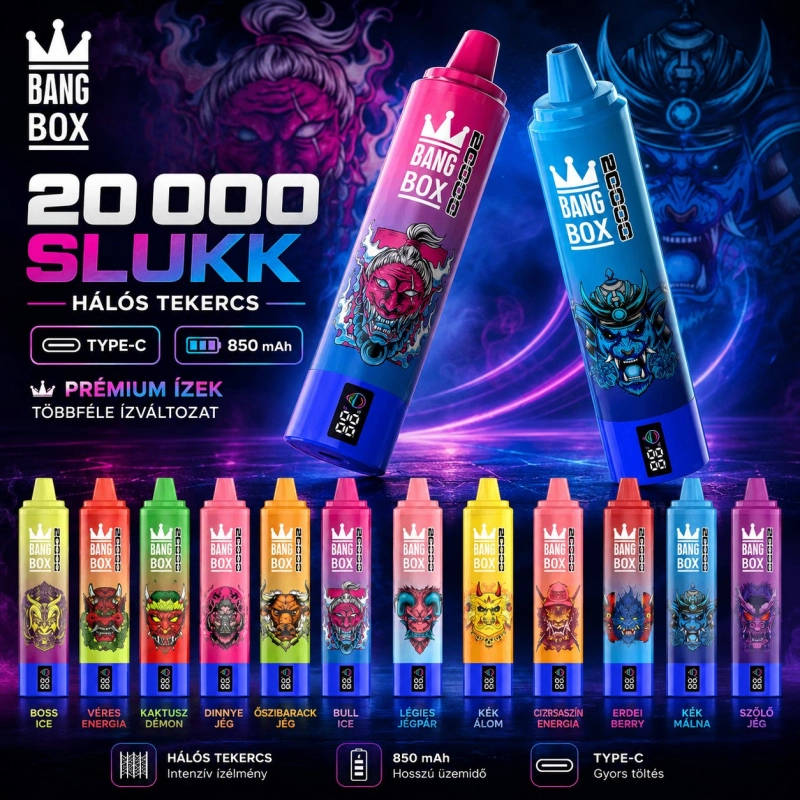 Bang Box 20000 slukk eldobható vape, többféle prémium íz