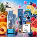 UZY Crystal 100.000 Puffs 4-em-1 vape descartável com sabores morango e manga com Mr. Blue, gelo de pêssego de verão e gelo preto