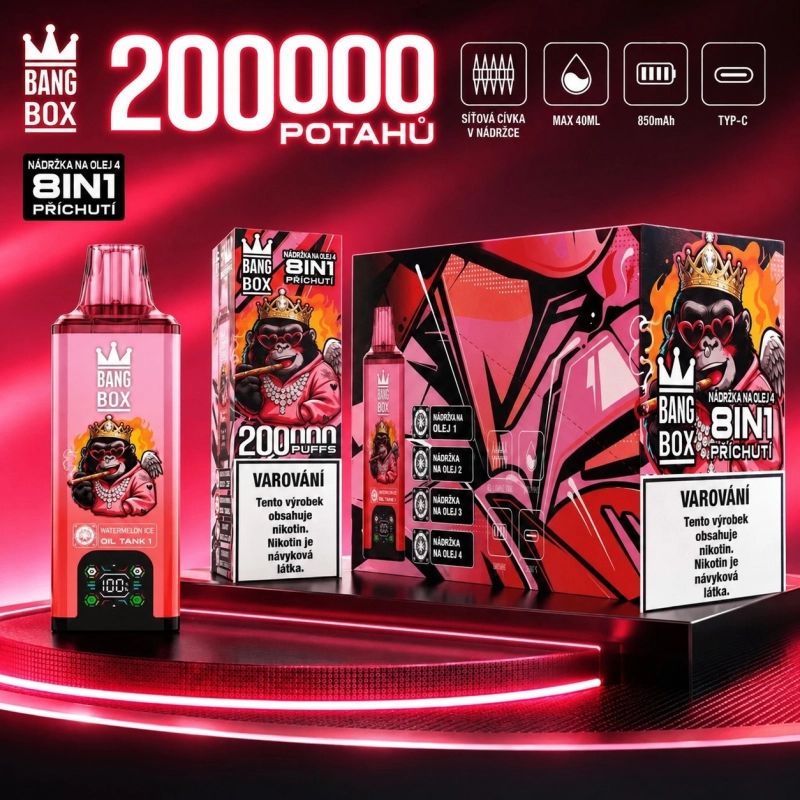 Bang Box 200000 200000 potahů jednorázová elektronická cigareta, melounový led