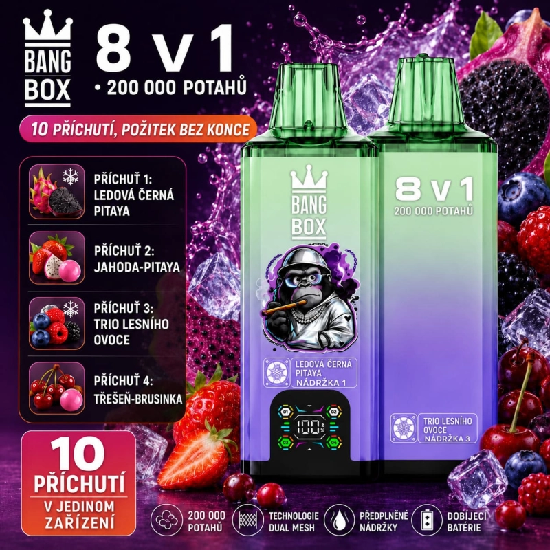 Bang Box 200K 8 v 1 Dragon Fruit mix – ledová pitaya, jahoda, lesní plody a třešeň s brusinkou
