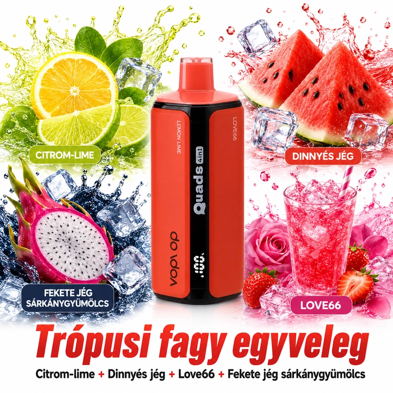 VOPVOP Quads 4 in 1 120K eldobható vape Trópusi fagy egyveleg Citrom lime Dinnye jég Love66 Fekete jég sárkánygyümölcs Hungary vape multi flavor 120k