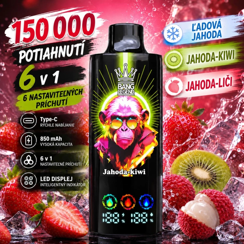 Bang Legend 150K 6v1 – príchute ľadová jahoda, jahoda-kiwi a jahoda-liči