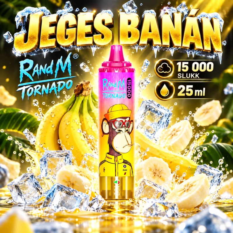 RandM Tornado 15000 Jeges banán íz – akár 15 000 slukk, 25 ml, Type-C újratölthető