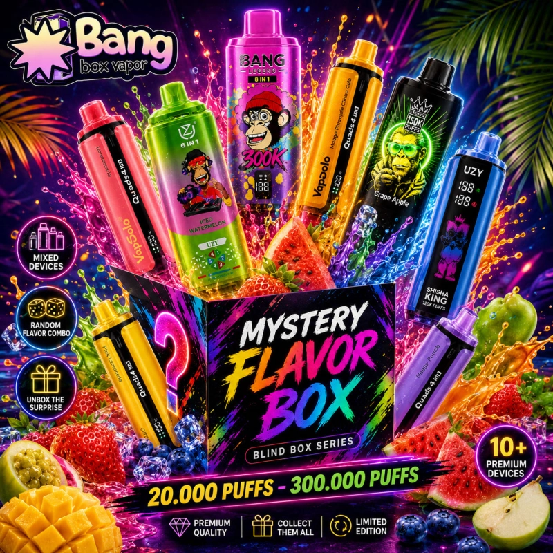 Random Mystery Vape Box collection featuring different device styles, colors and flavors
