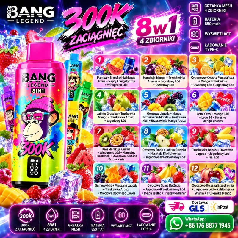 Bang Legend 300K 8w1 – 300 000 Zaciągnięć i 12 Kombinacji Smakowych