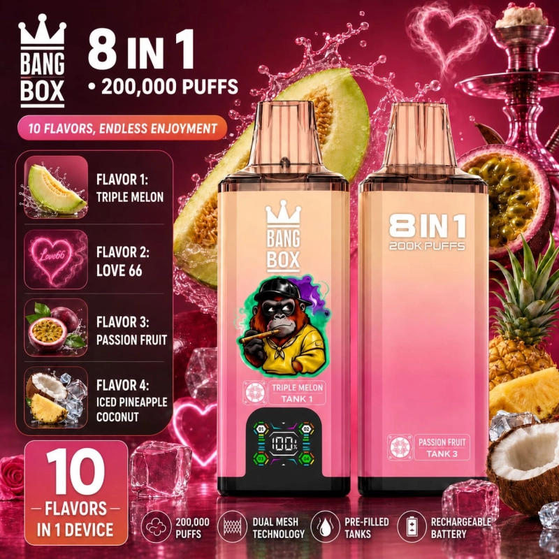 Bang Box 200K Triple Melon Passion Fruit Pineapple Coconut Ice flavor vape