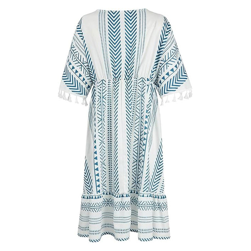 💝Vestido casual estilo étnico estampado com decote em V