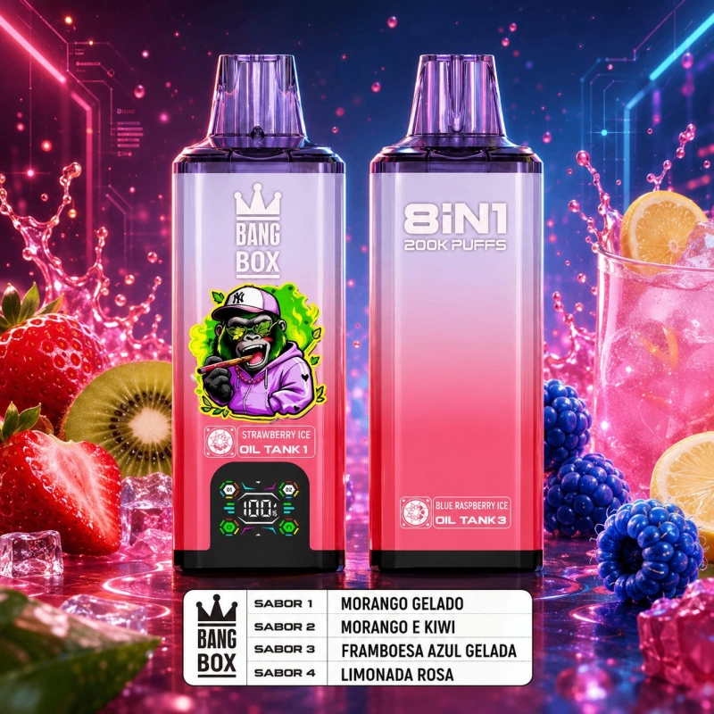 Bang Box 8in1 200.000 Puxadas Vape Descartável, Sabores de Frutas