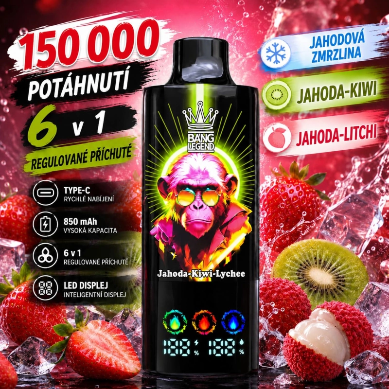 Bang Legend 150K 6 v 1 – ledová jahoda, jahoda s kiwi a jahoda s liči