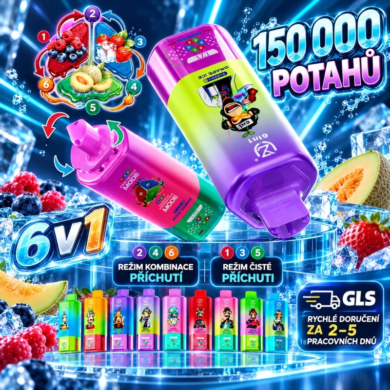 Kompletní kolekce jednorázových vape UZY 150 000 potahů 6v1 ve všech barvách a příchutích