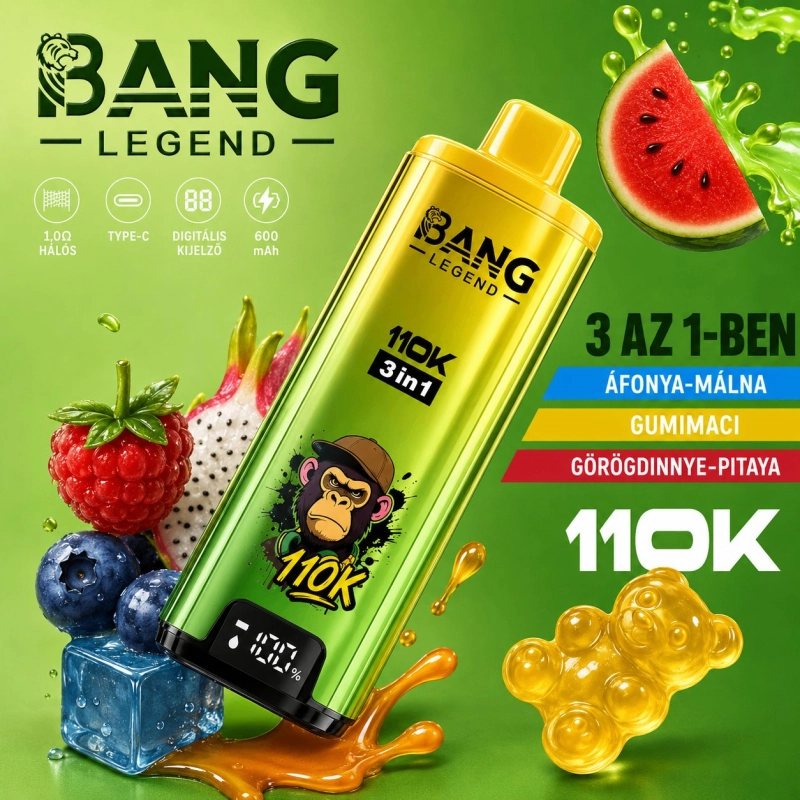 Bang Legend 110K 110000 slukk eldobható elektromos cigaretta, 3 az 1-ben vegyes gyümölcs