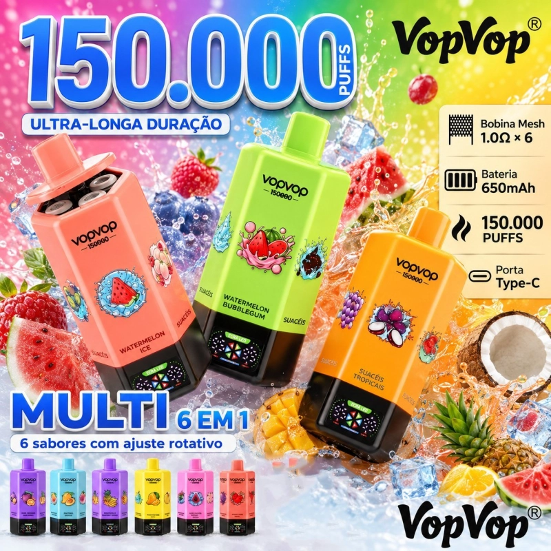 VopVop Multi 6 em 1 150000 Puffs Vape Descartável, Sabores Variados