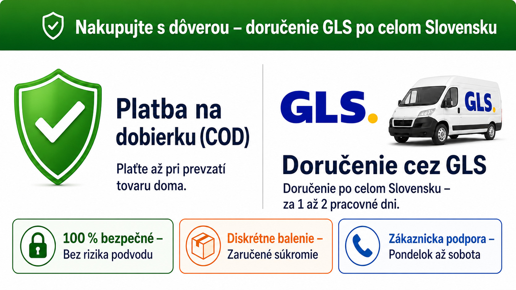 GLS doručení po celé České republice s platbou na dobírku, doručení za 1–2 pracovní dny a diskrétním balením