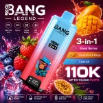 Bang Legend 110K 3-in-1 disposable vape – Strawberry Watermelon, Grape Blackberry and Lime Romance flavor set