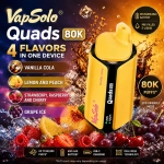 VapSolo Quads 80K 4 in 1 vape Vanilla Cola Lemon Peach Strawberry Raspberry Iced Cherry Iced Grape flavors