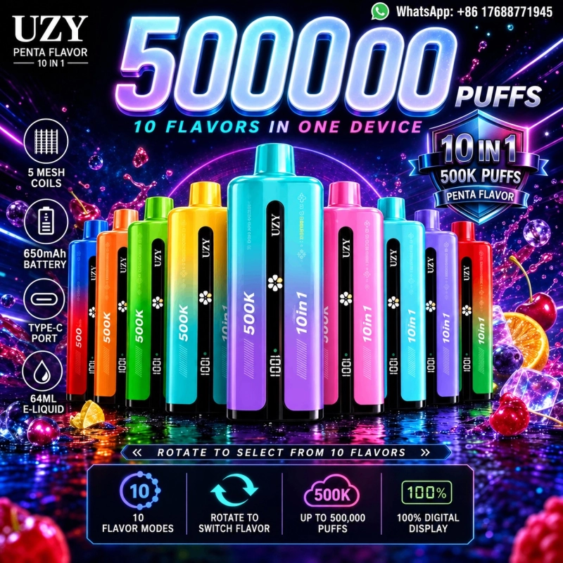 UZY Penta Flavor 10 in 1 500000 Puffs Disposable Vape, Multicolored Selection