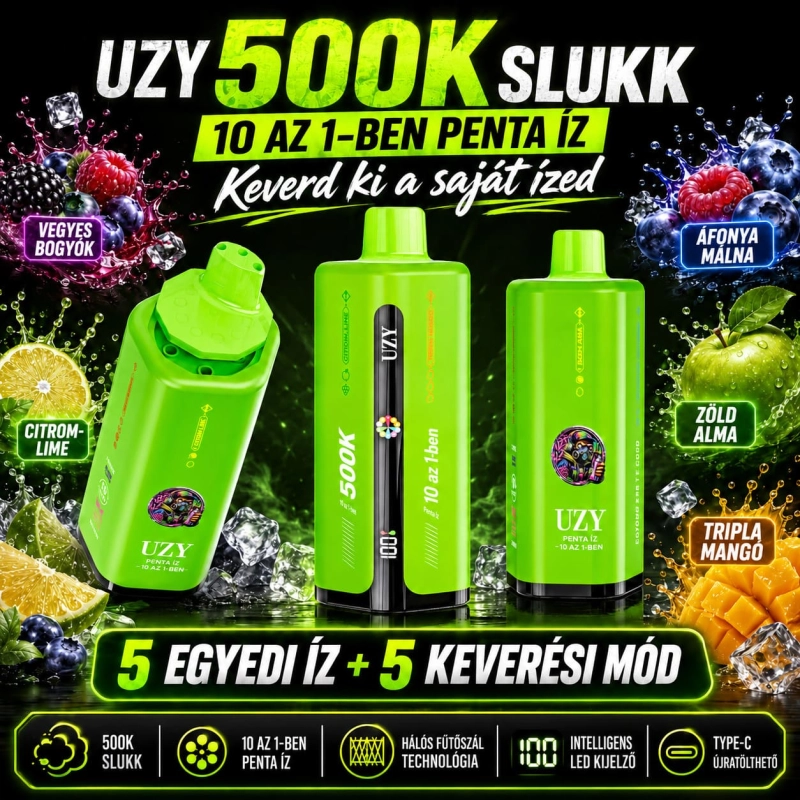 UZY 500K Penta Flavor 10 az 1-ben – vegyes bogyós gyümölcsök, citrom-lime, áfonya-málna, zöld alma és tripla mangó
