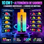 UZY Penta Flavor 500K com melancia gelada, limão e lima, manga ácida e ananás, kiwi e melão gelados e duas maçãs.