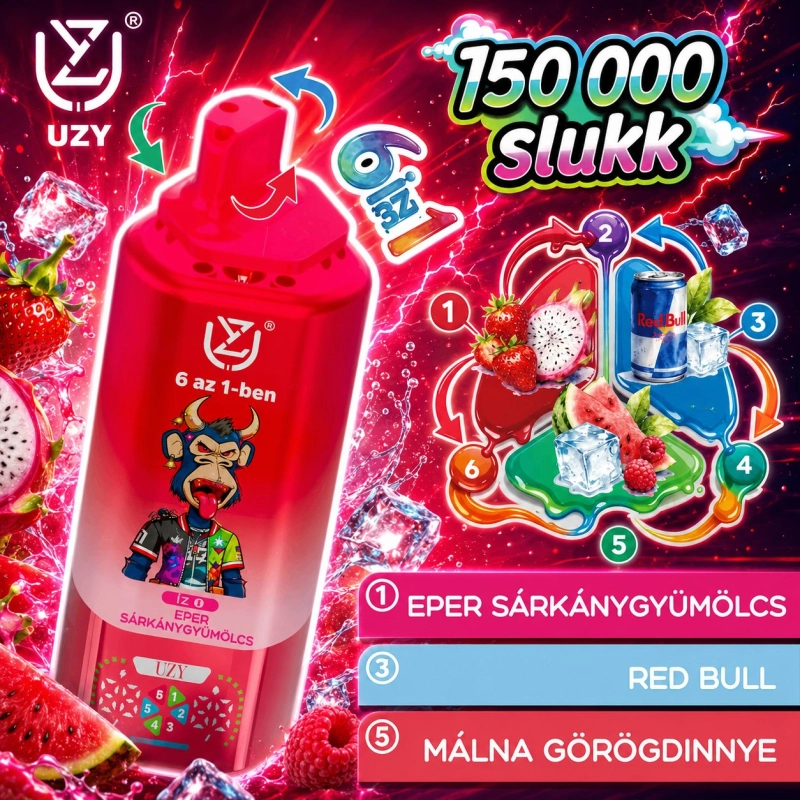 UZY 6 in 1 150000 slukk eldobható vape, vegyes gyümölcsös piros