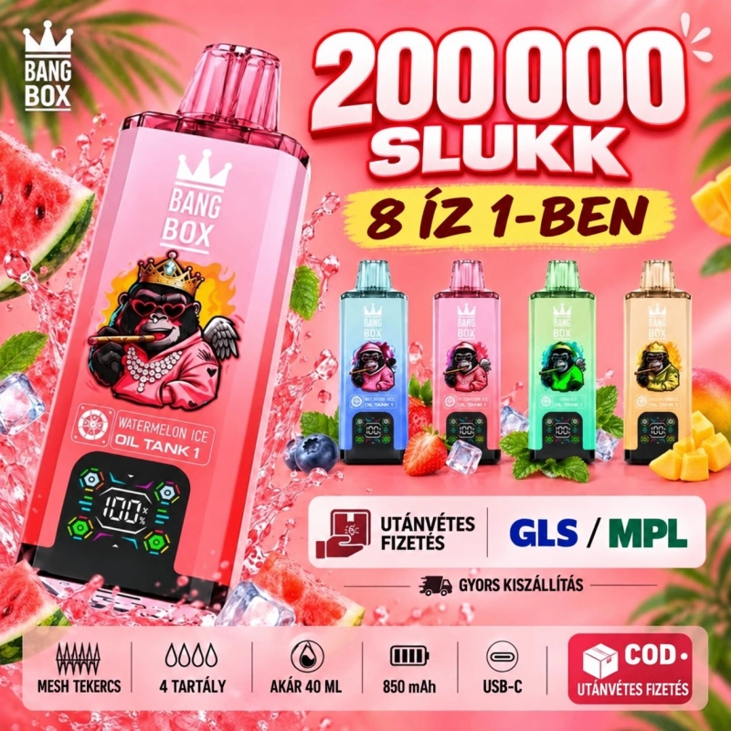 Bang Box 200000 200000 slukkos eldobható vape, többféle gyümölcsös ízben