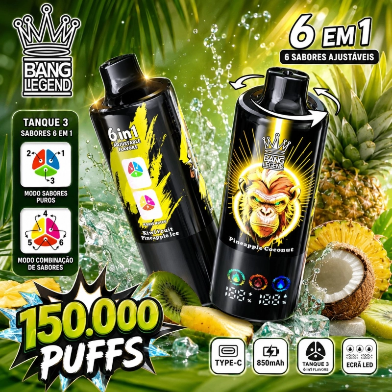 Bang Legend 6 em 1 150000 Puxadas Vape Descartável, Frutas Tropicais