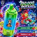 Zelená jednorázová vape UZY 150 000 potahů 6v1 s příchutěmi Strawberry Kiwi, Jahoda Kiwi, Borůvkový LED a Třešňový LED
