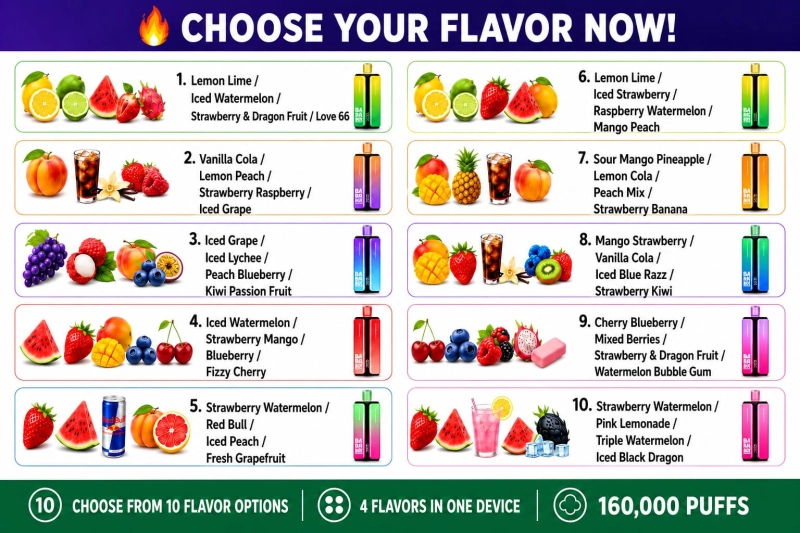 Bang Box 160K 4-in-1 vape with 10 flavor combinations and 4 flavors in one device