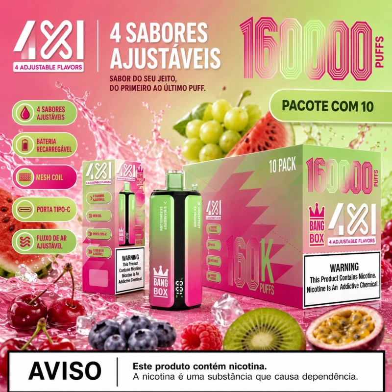 Bang Box 160000 160000 Puffs Vape Descartável, 4 Sabores Ajustáveis (1)