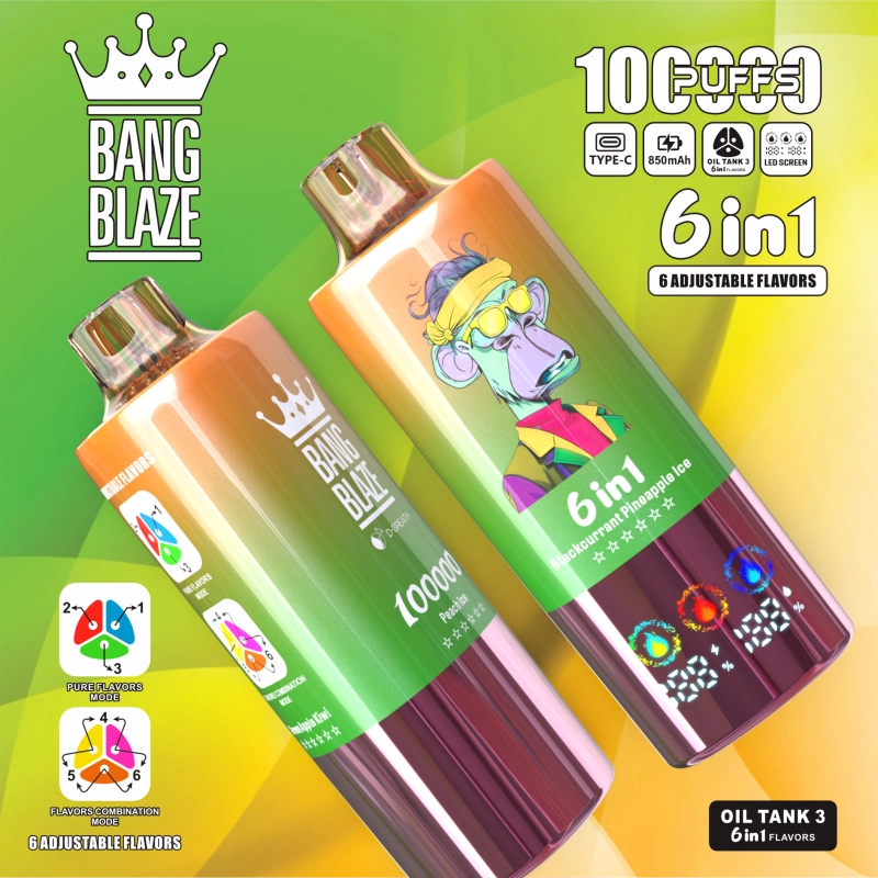 Bang Blaze® 100000 100k Puffs 6 az 1-ben Ízek Legújabb Eredeti Újratölthető Led Kijelzős Eldobható Vape