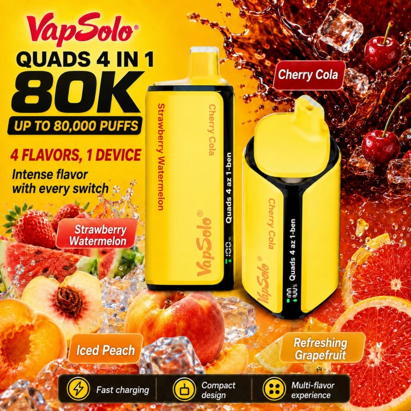 VapSolo Quads 80K 4 in 1 vape Pink Lemonade Kiwi Passion Fruit Guava Peach Berry Strawberry Banana flavors