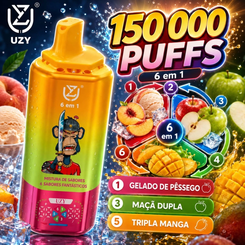 Vape descartável multi-sabores sabor Pêssego, Maçã e Manga com gelado de pêssego, maçã dupla e tripla manga