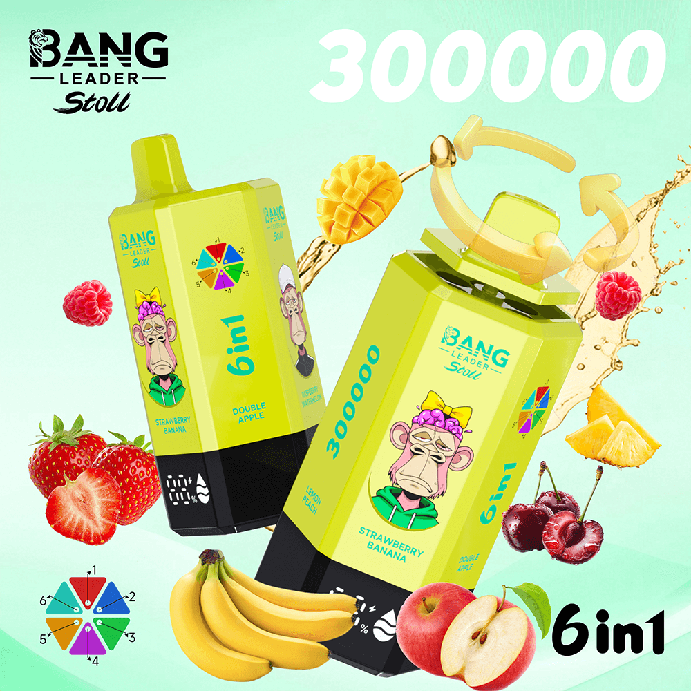 Bang Leader Stoll VAPE 300K 2.Strawberry Banana & Double Apple & Raspberry Watermelon & Sour Mango Pineapple & Tropical Fruit & Lemon Peach